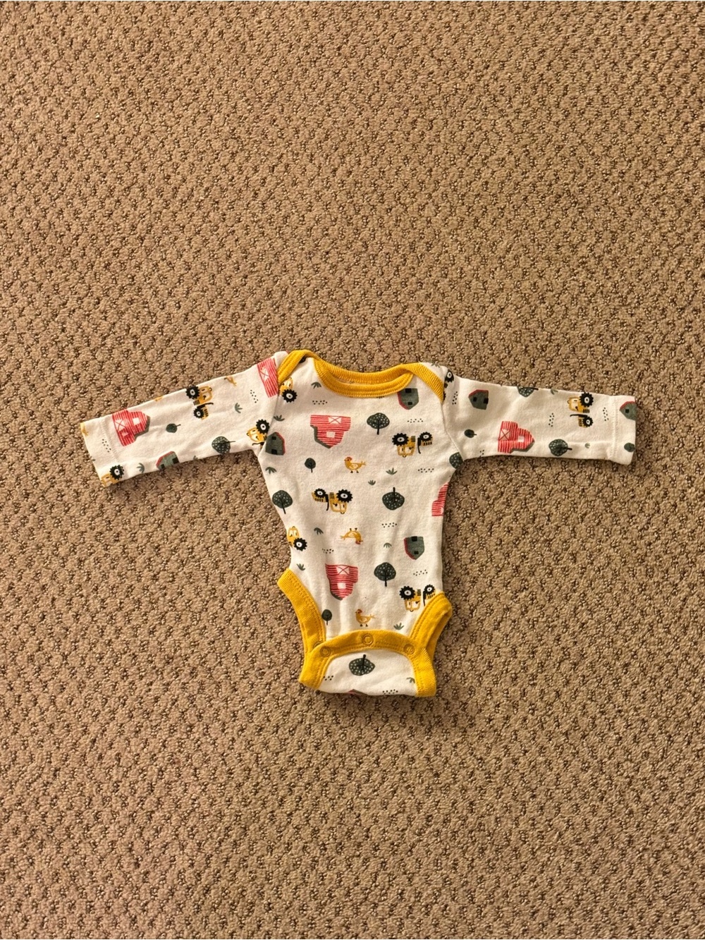 Yellow-Trim Accent Forest Print Baby Bodysuit
